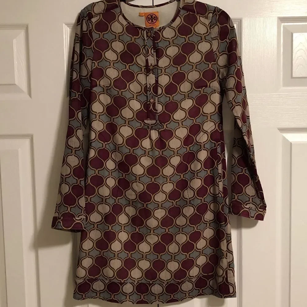 TORY BURCH Abstract Pattern Long Sleeve Dress Size 4